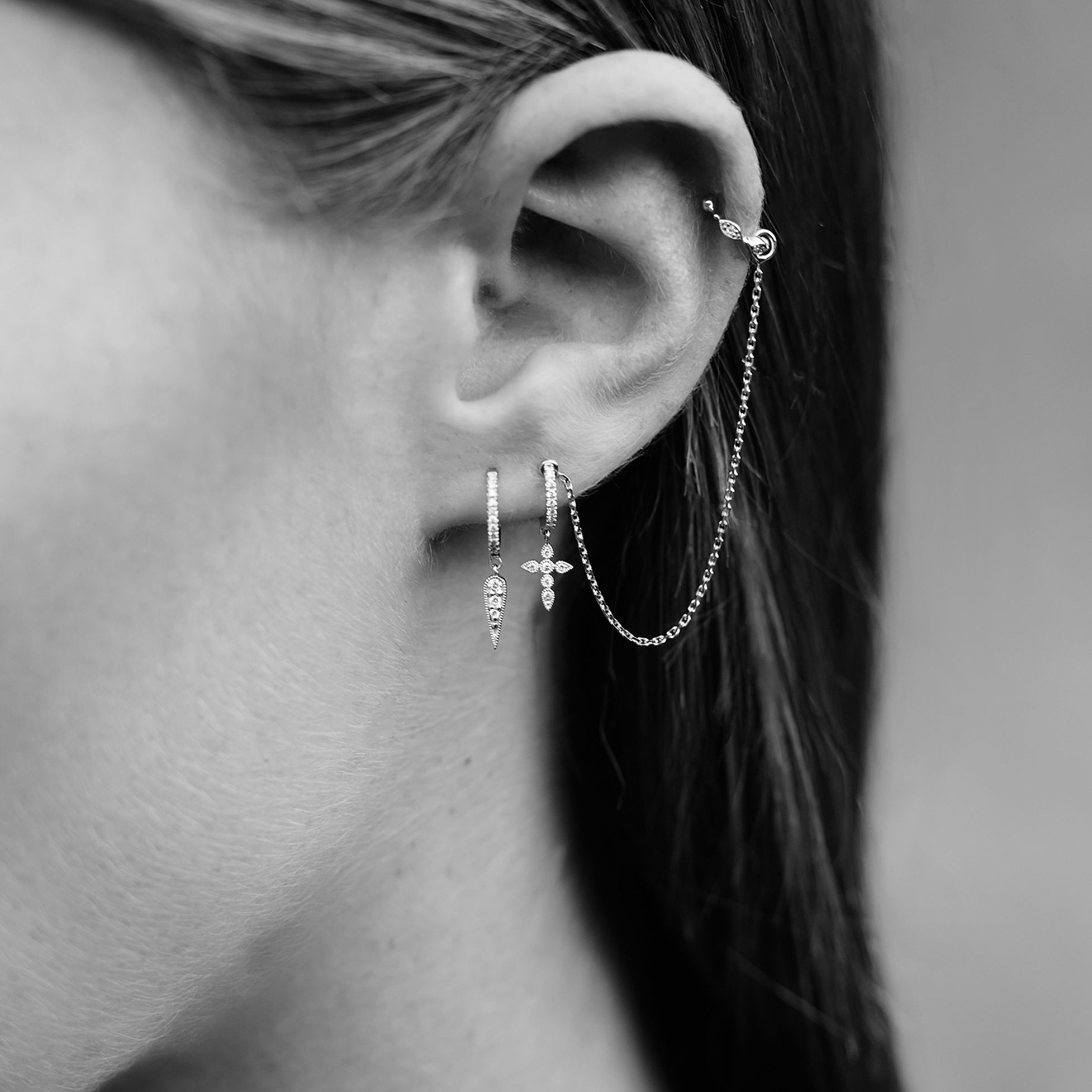Single earring - Cross tiny hoop